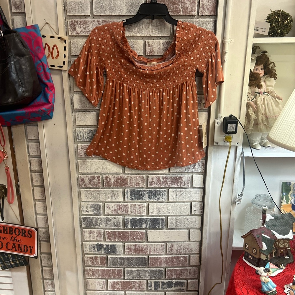 🛍️ Rewind Ladies Size Rust Pock A Dot Off Shoulder